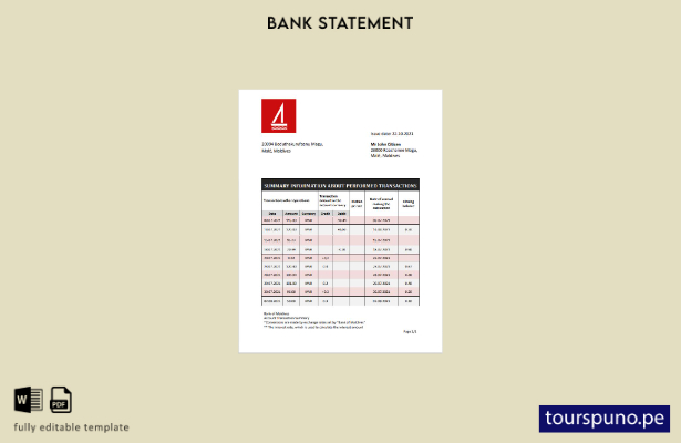 listo para imprimir Plantilla de Word   extracto bancario del Banco de Maldivas 